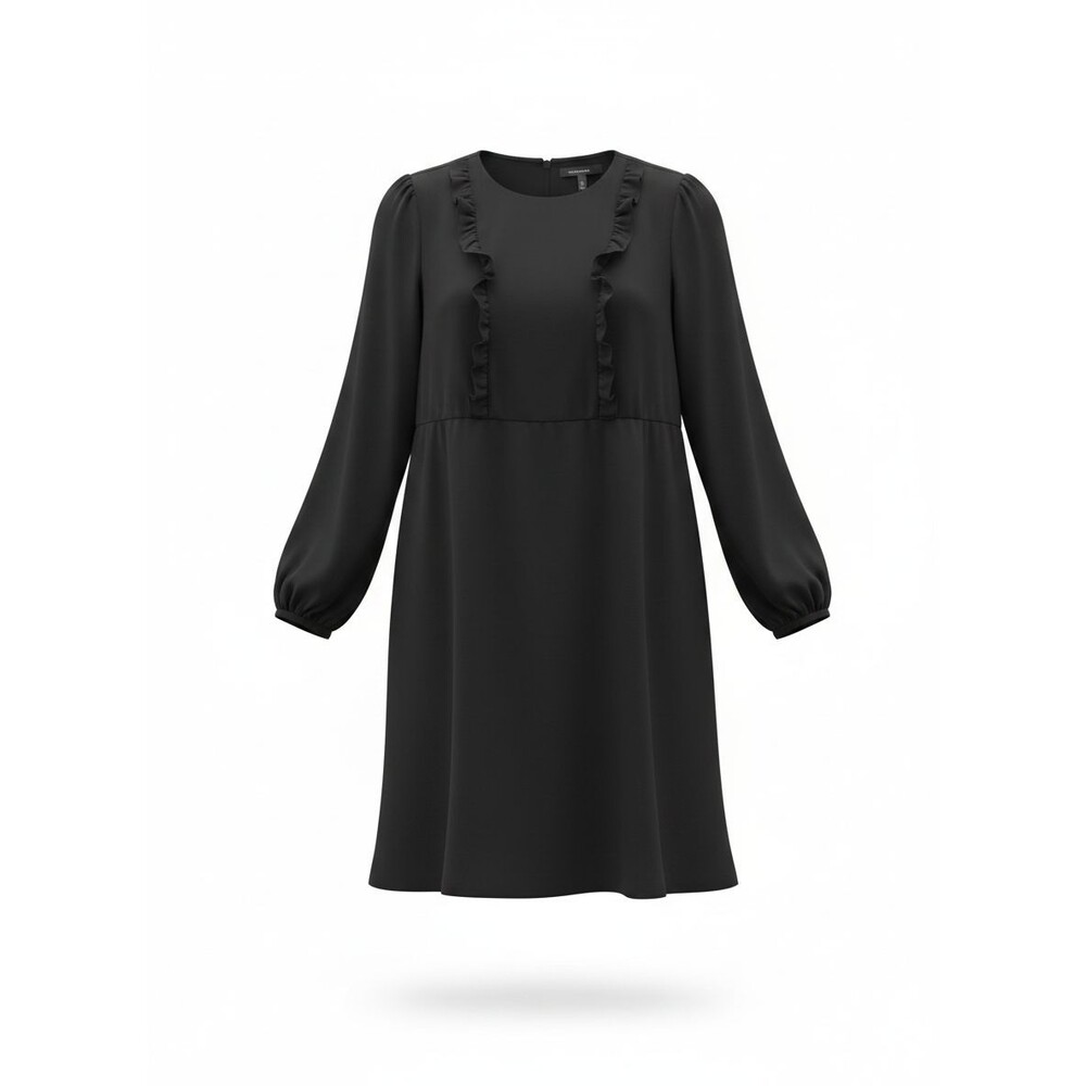 Blue Les Copains Women's Black Ruffle Front Long Sleeve Dress Size 44 NWT
